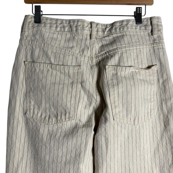 Zara Cream Blue Pinstripe High Rise Straight Leg Denim Jeans Preppy Size 8 - Picture 5 of 8